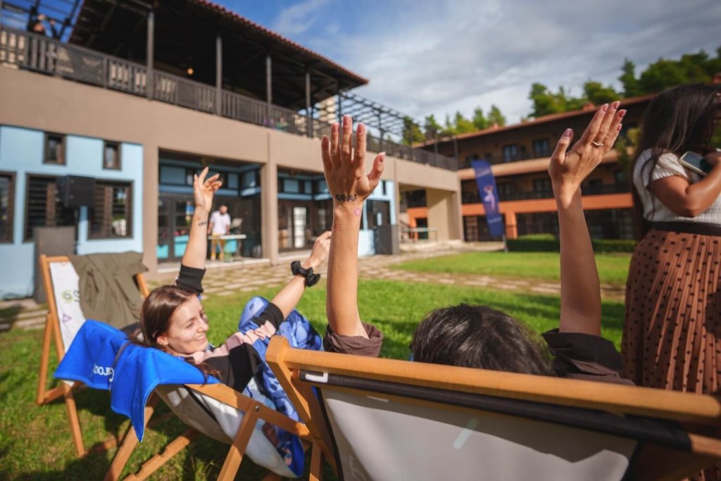 Happy SiteGround employees enjoying the team retreat in Greece