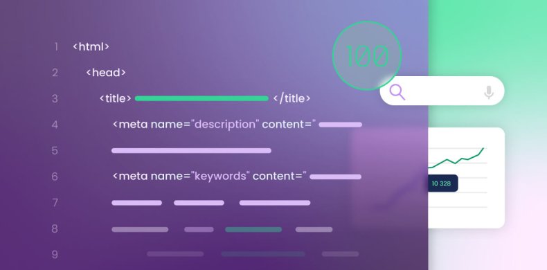 Illustrazione che mostra un prototipo di codice HTML dove appaiono diversi meta tag utili per la SEO