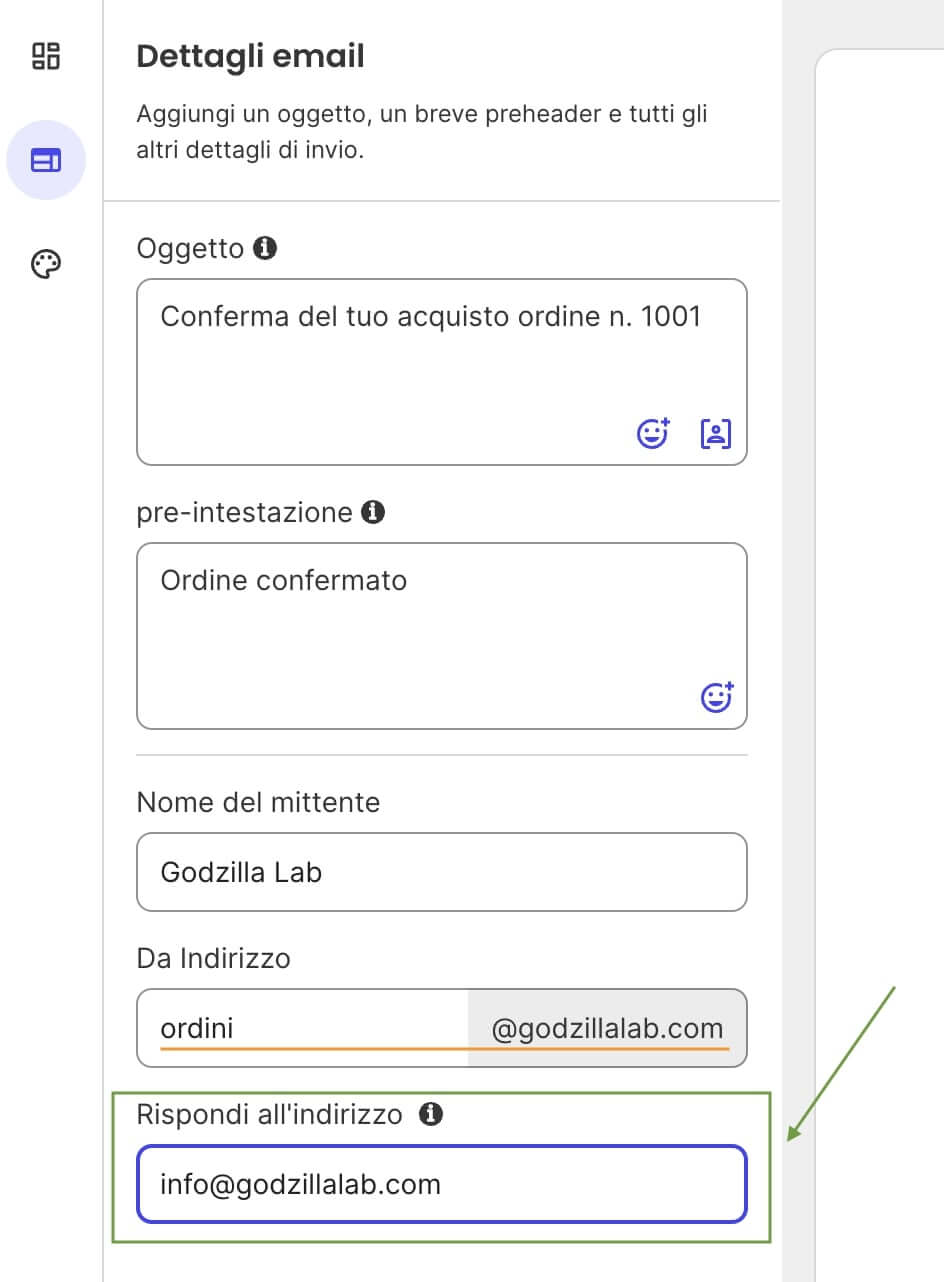 screenshot dallo strumento di email marketing di SiteGround, dove è possibile inserire sia l'indirizzo del mittente che l'indirizzo di risposta a cui verranno inoltrate eventuali risposte