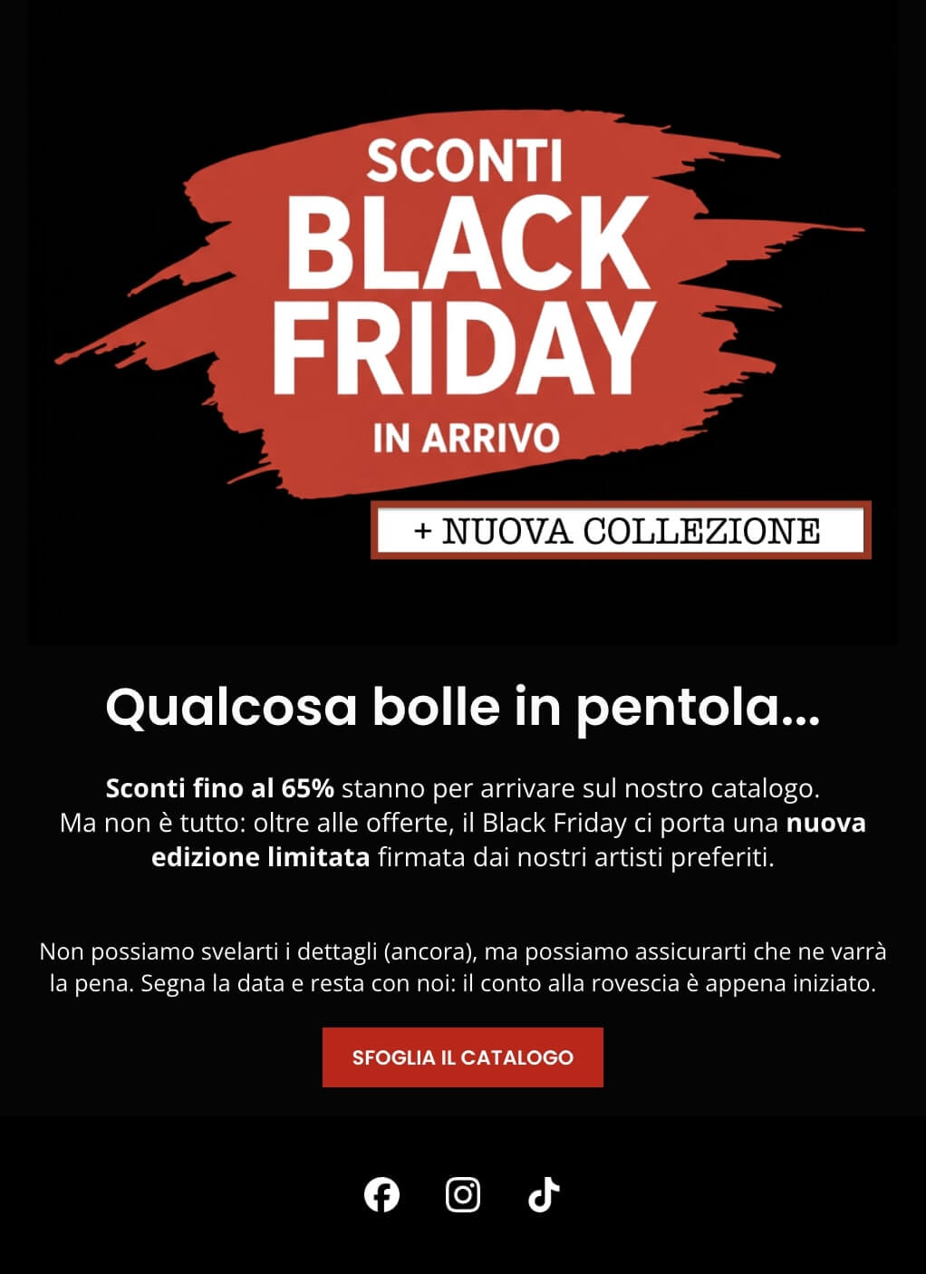 screenshot di una mail di annuncio del Black Friday