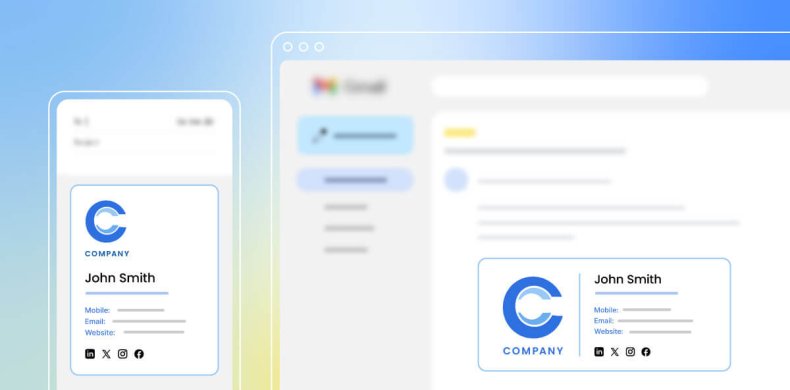 illustrazione che mostra una mail sia in formato desktop che mobile. La mail presenta una firma aziendale professionale