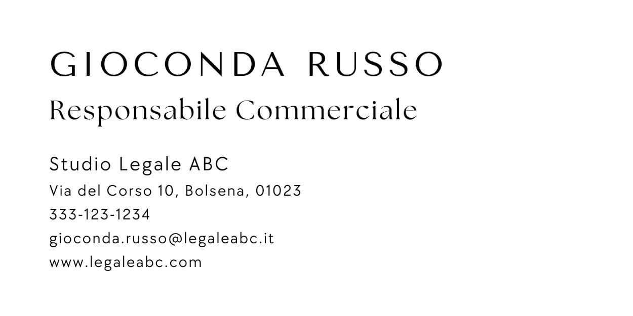 Screenshot di un esempio di firma email seria e senza grafiche particolari, ma elegante grazie alla scelta dei font