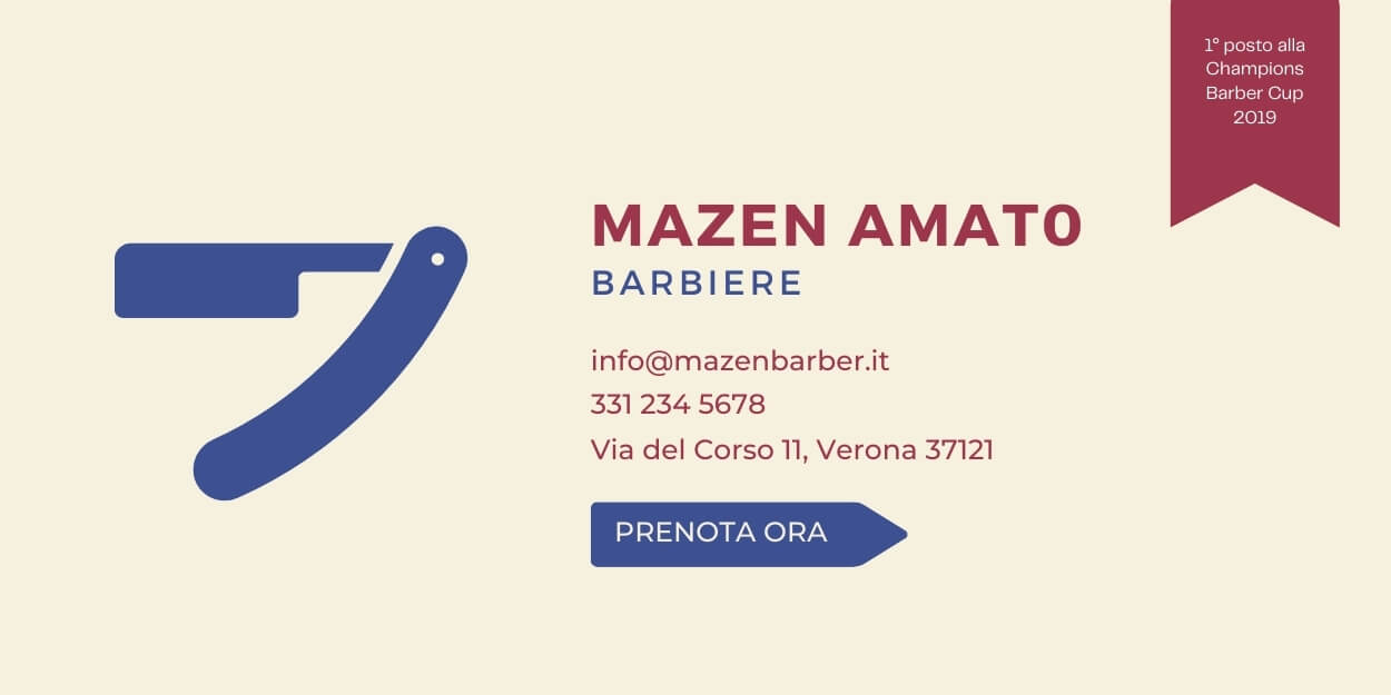 Screenshot di un esempio di firma email specifica al settore dell'hair care. Oltre ai dati di contatto, la firma presenta due pulsanti linkati alla prenotazione appuntamenti e alla certificazione di un premio, rispettivamente.