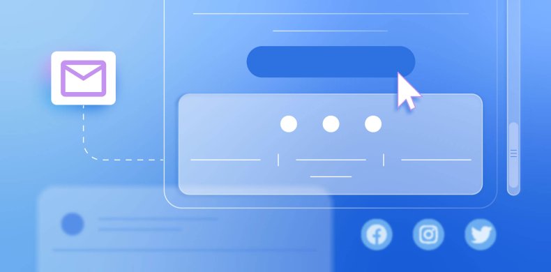 illustrazione che mostra un layout classico per un footer delle email, con una CTA, un blocco per le informazioni legali e le icone social