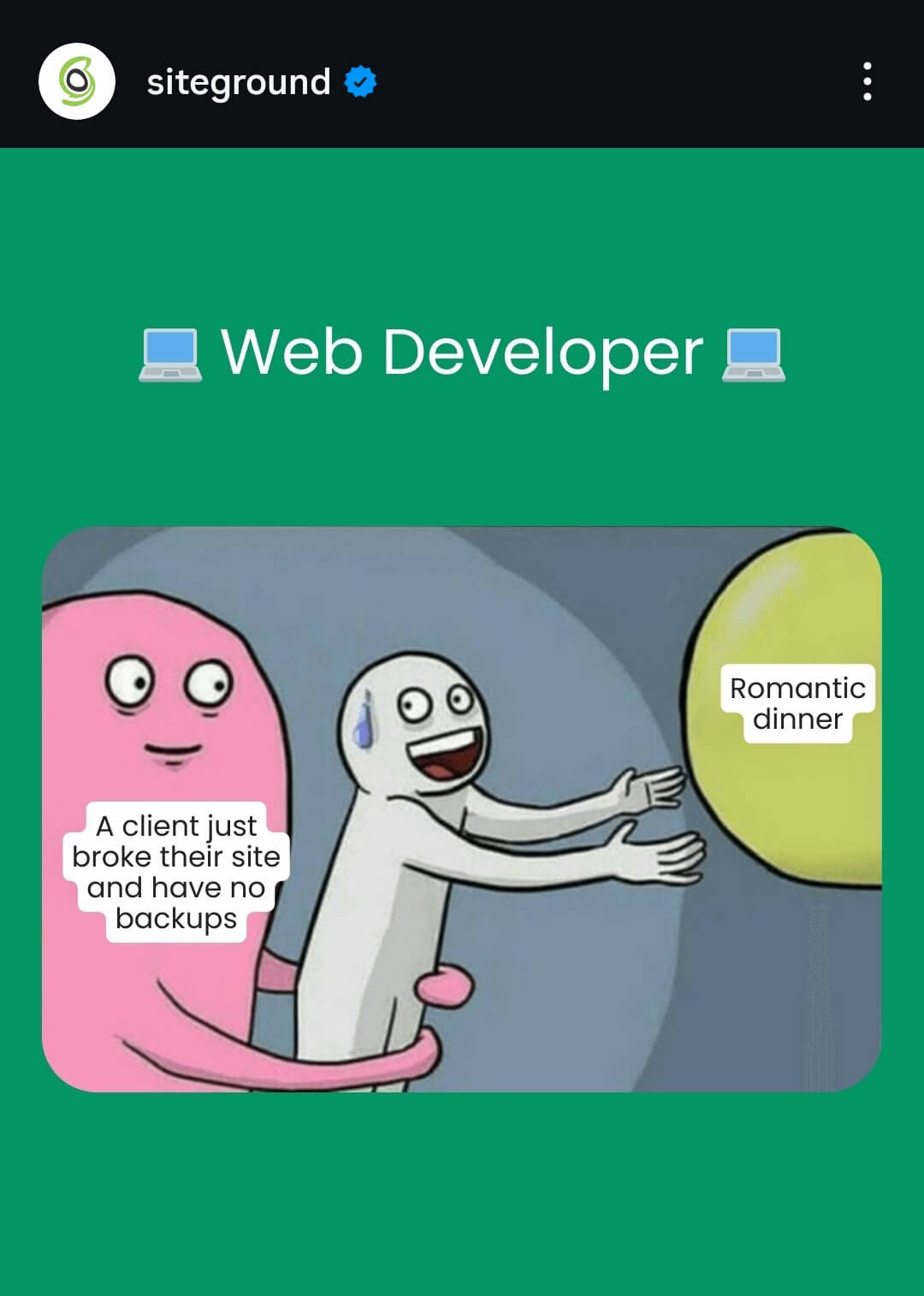 screenshot di un post meme dalla pagina Instagram di SiteGround