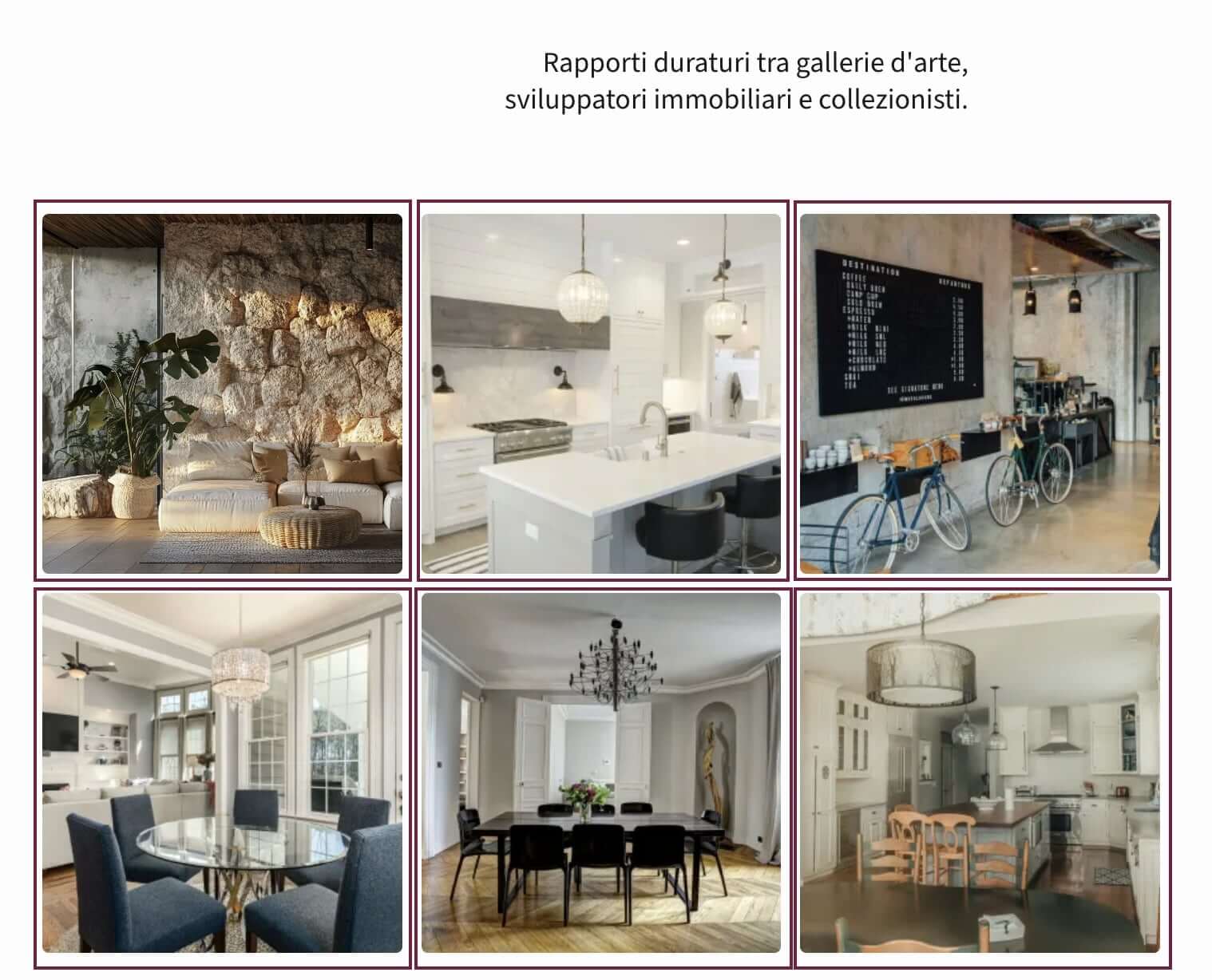 screenshot di una disposizione a galleria per le foto di un sito di decorazione interni