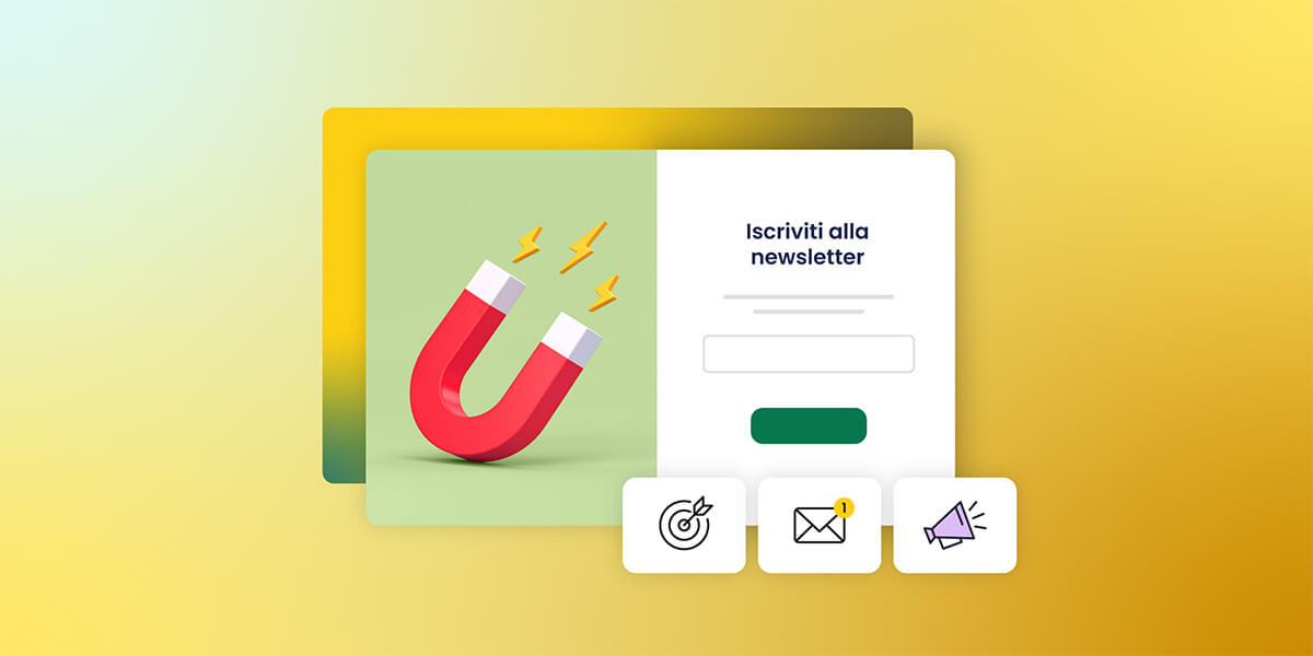 illustrazione che mostra una calamita e l'iscrizione ad una newsletter tramite un form di iscrizione