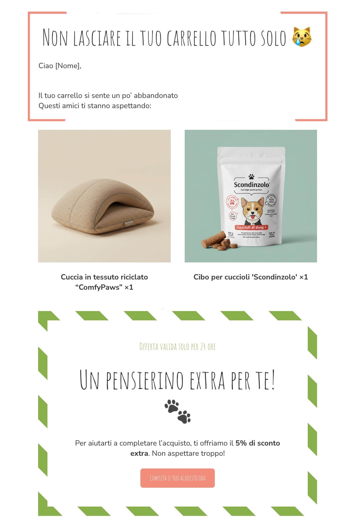 screenshot di una mail transazionale di abbandono carrello