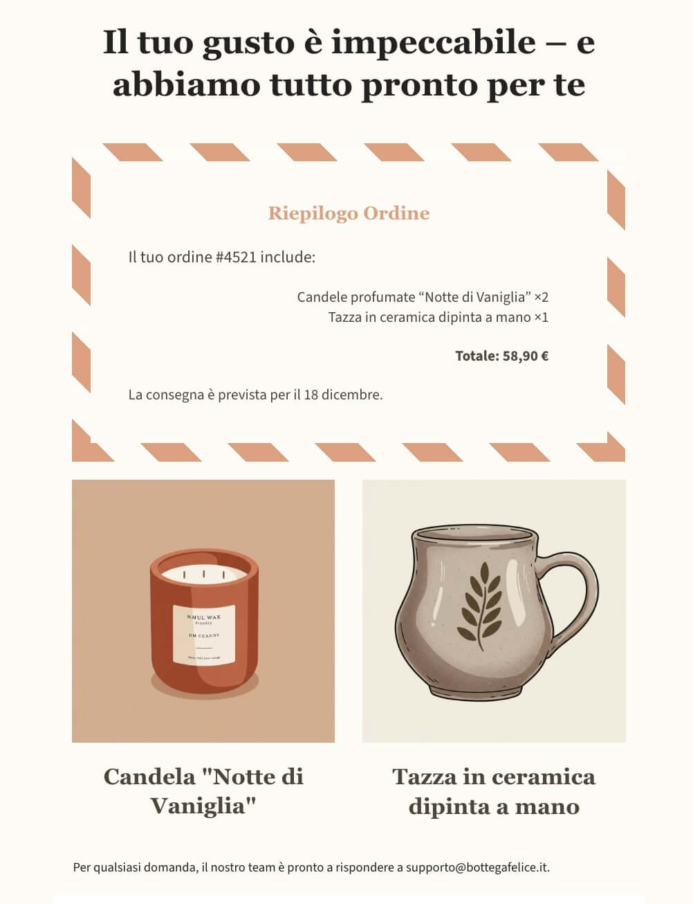 screenshot di una mail transazionale di riepilogo ordine