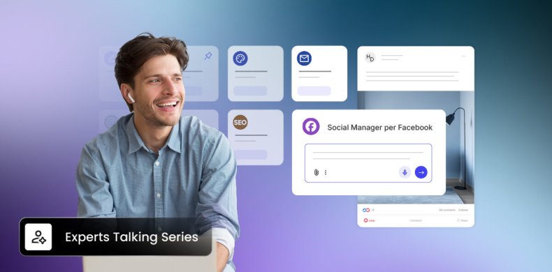 illustrazione di un impresario al computer che porta al termine vari compiti allo stesso tempo utilizzando diversi Agenti AI