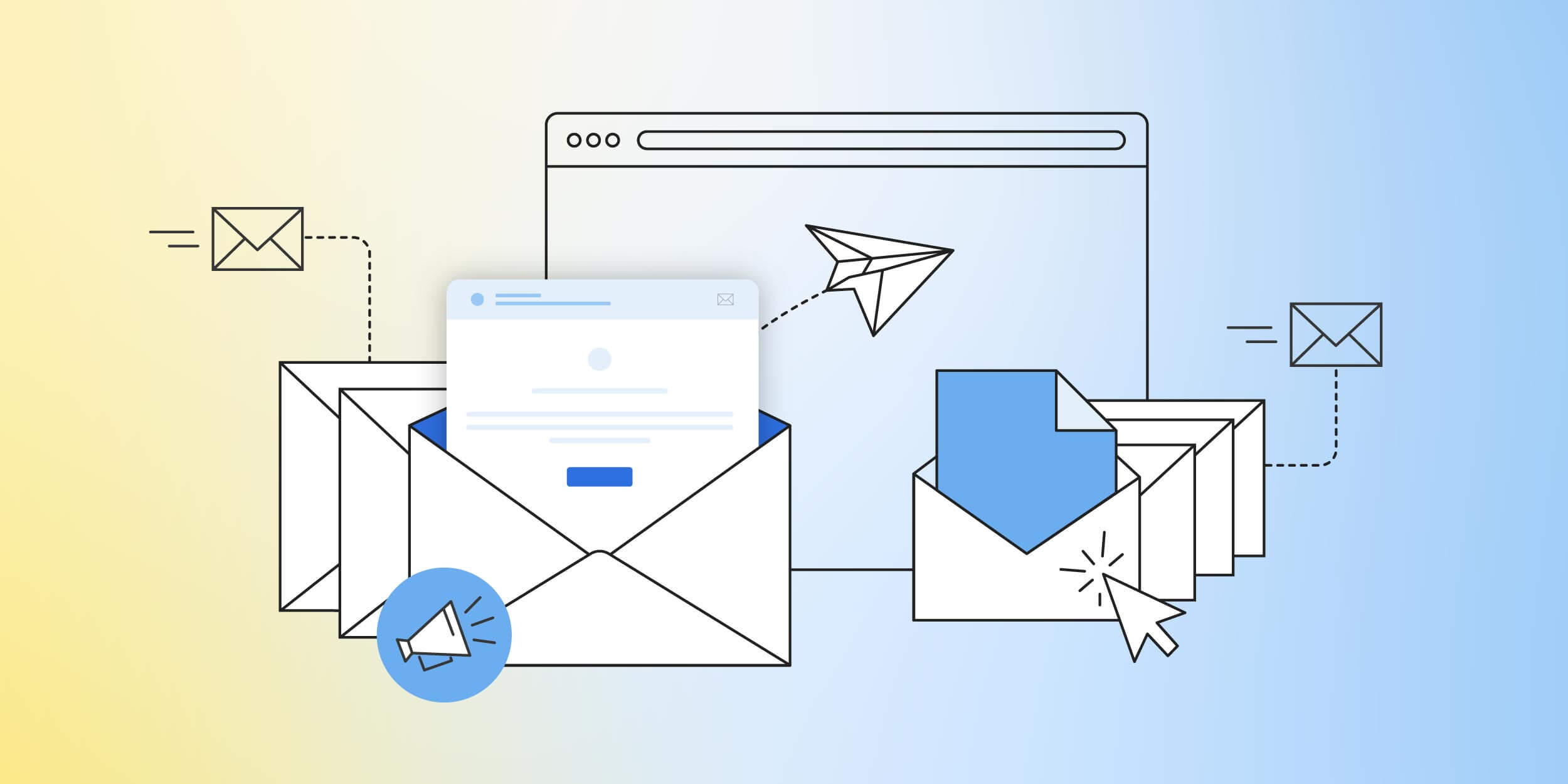 illustrazione di varie email in uscita