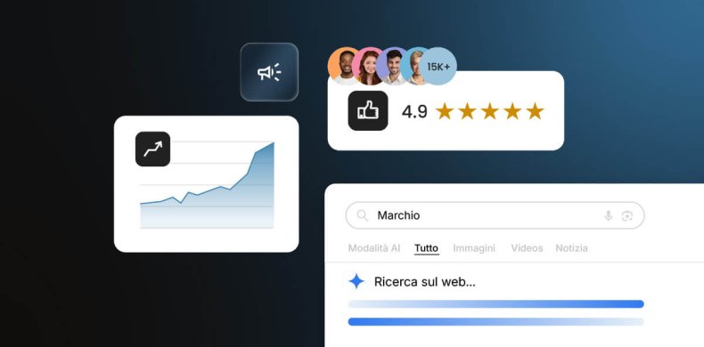 illustrazione di recensioni positive, una ricerca web su un marchio e un grafico in crescita