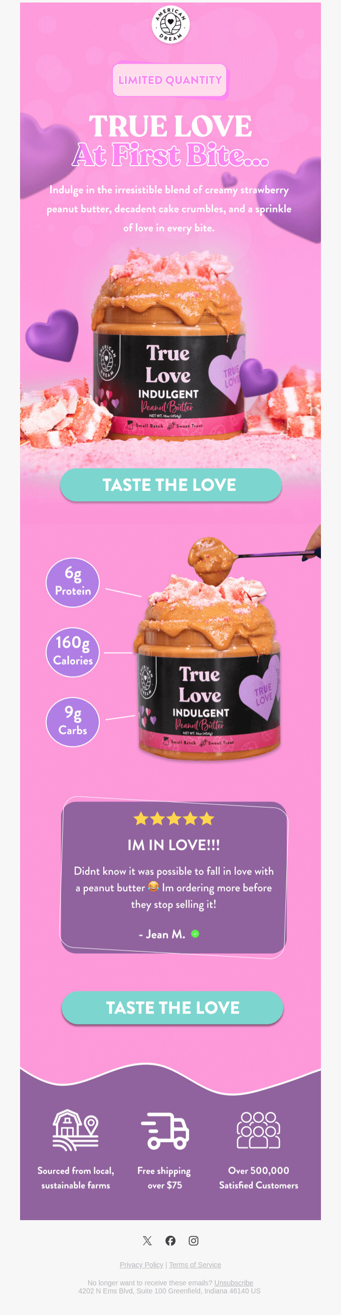 esempio di email di san valentino  dove si promuove un prodotto tutto addobbato con cuori e strasse