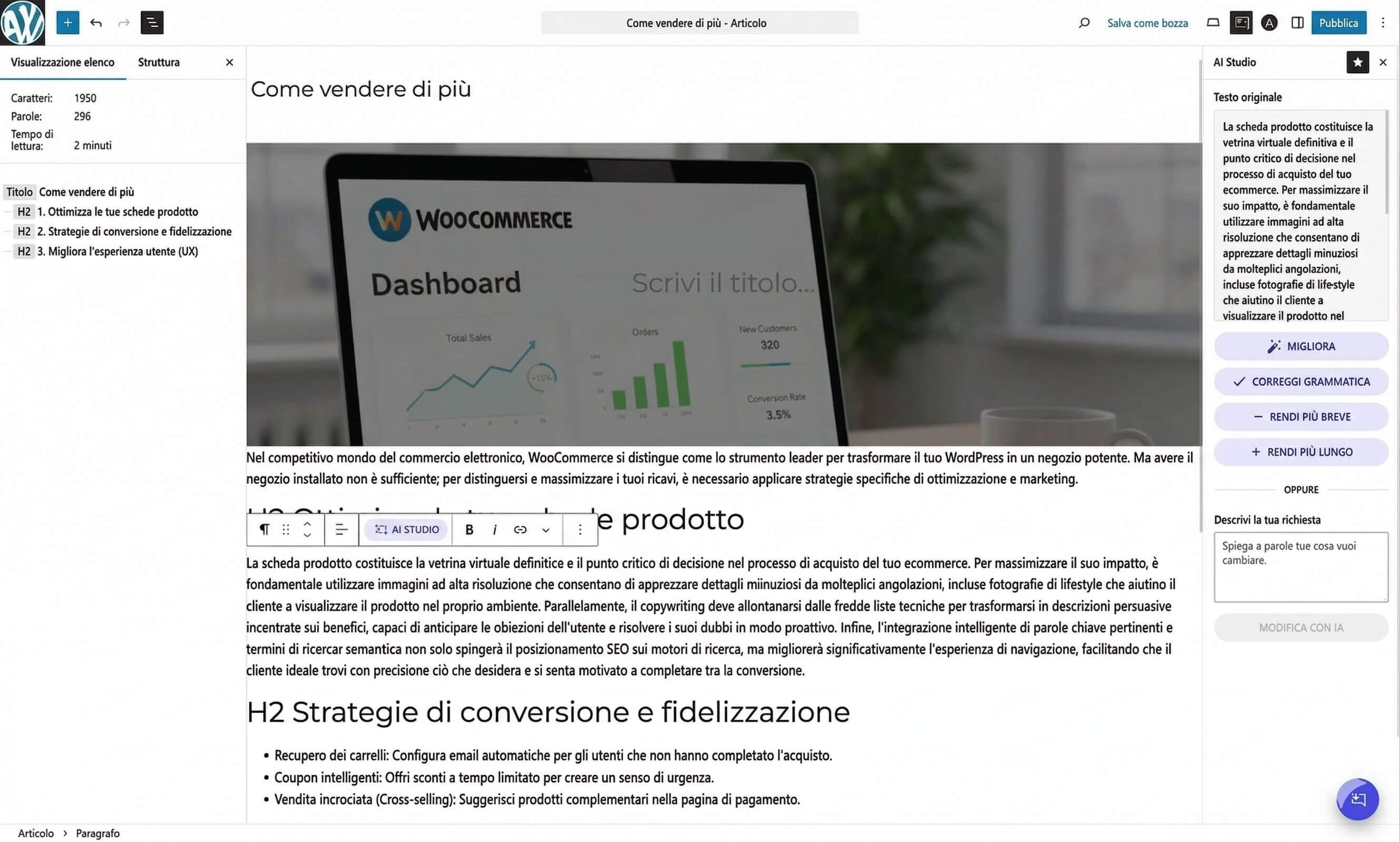 screenshot dell'editor WordPress, con la finestra del plugin dell'Agente WordPress di SiteGround nella bacheca WordPress