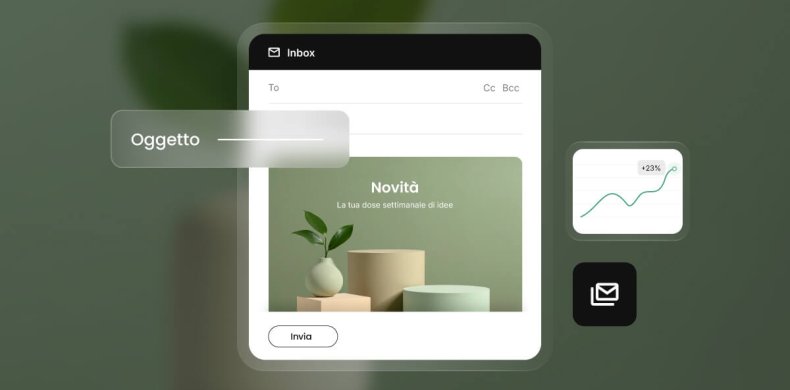 illustrazione di un mockup di una newsletter, con in evidenza l'oggetto email