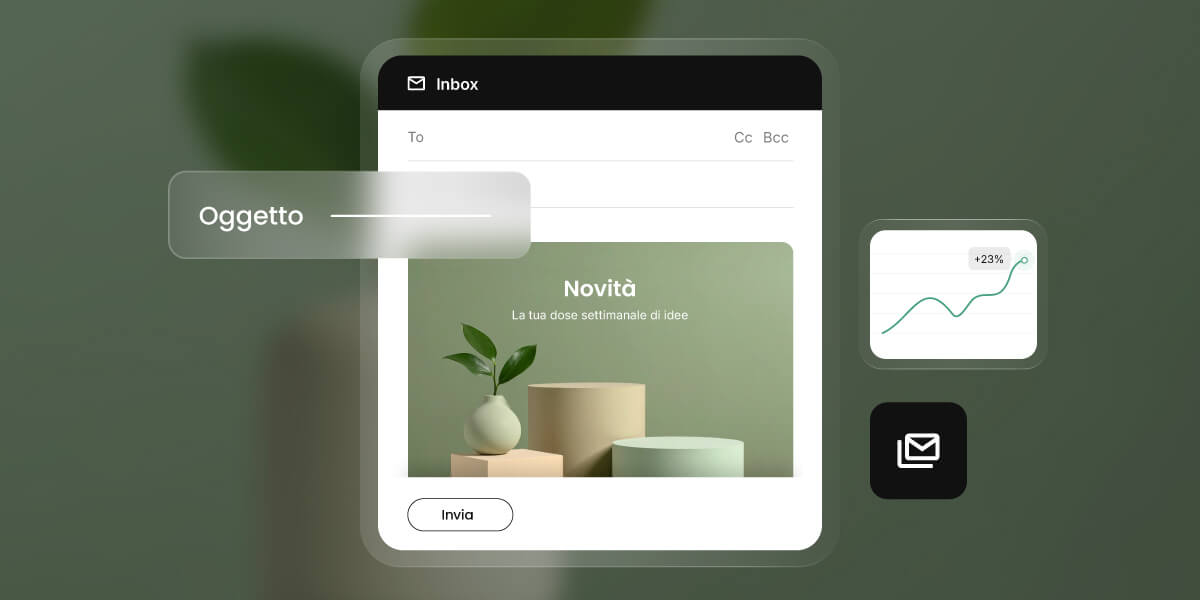 illustrazione di un mockup di una newsletter, con in evidenza l'oggetto email