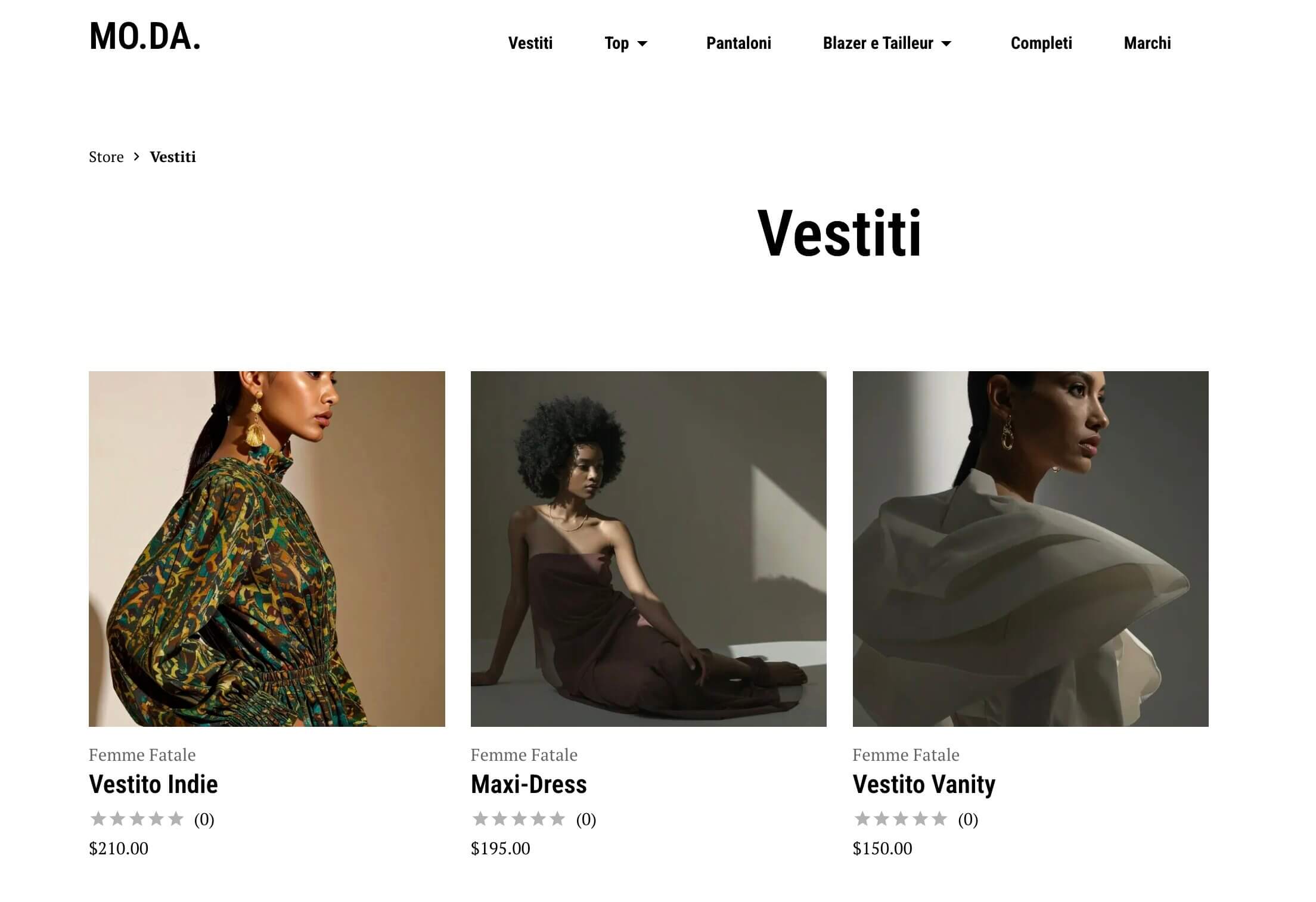screenshot di una pagina elenco categoria su un sito ecommerce