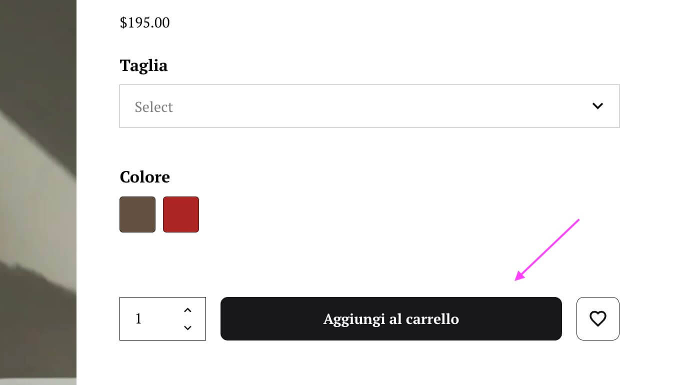 screenshot della CTA in una scheda prodotto su un ecommerce
