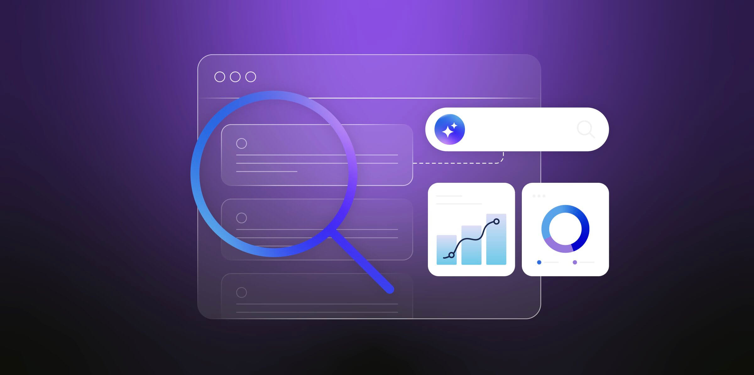 illustrazione astratta di ottimizzazioni SEO e icone di strumenti AI
