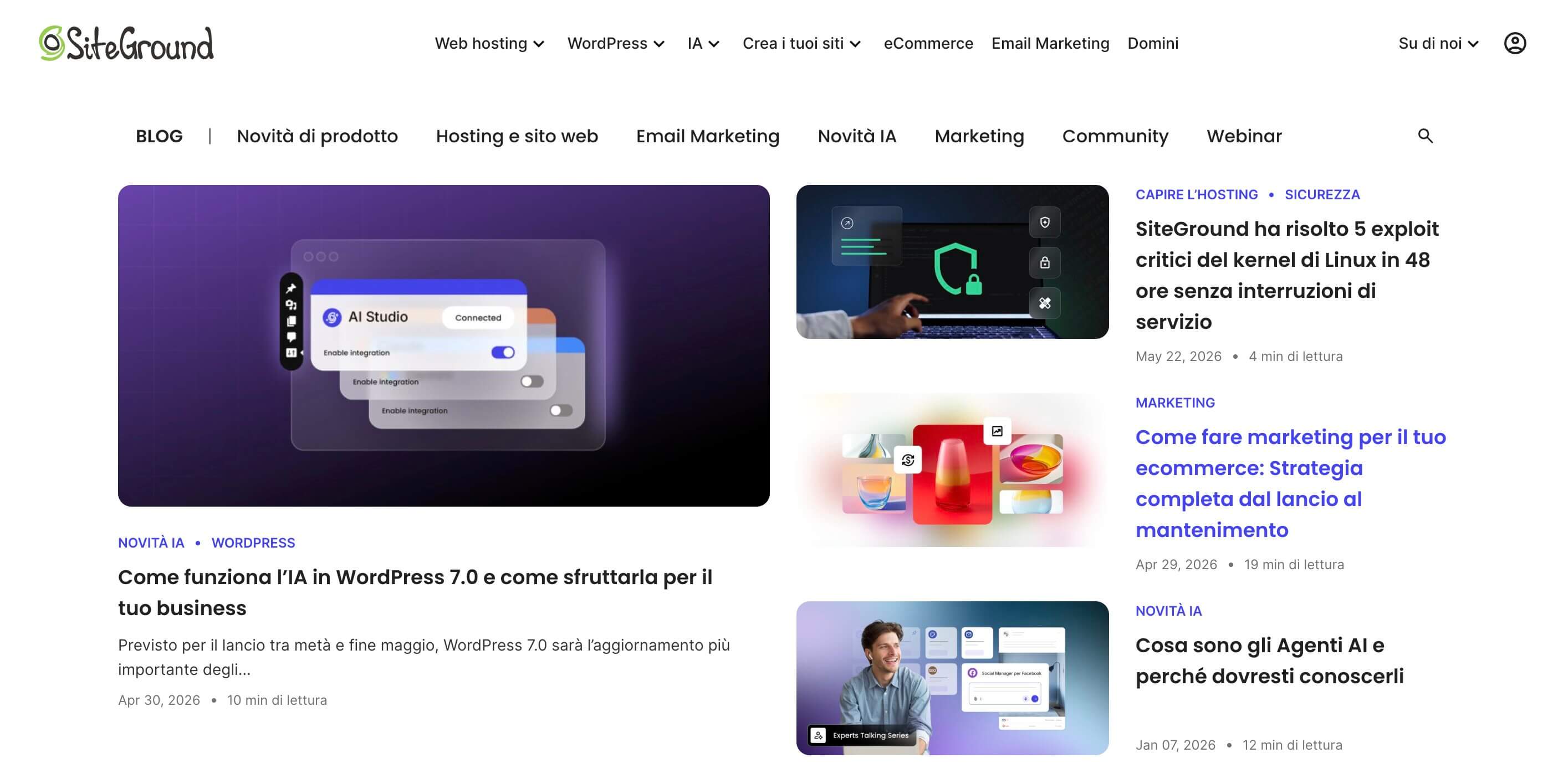 esempio del blog di SiteGround