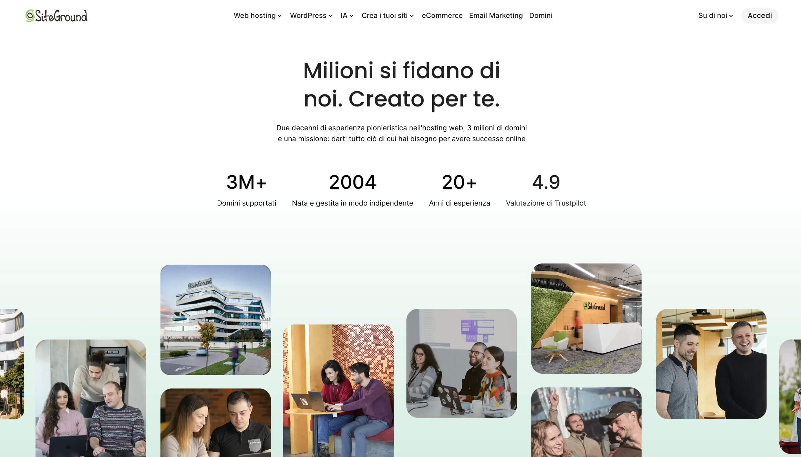 esempio della pagina chi siamo di SiteGround