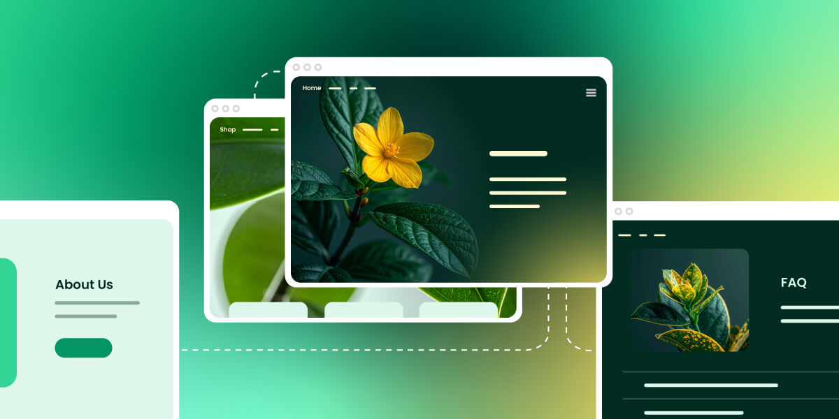 illustrazione astratta di un sito web in processo di creazione, con diverse pagine web in sviluppo