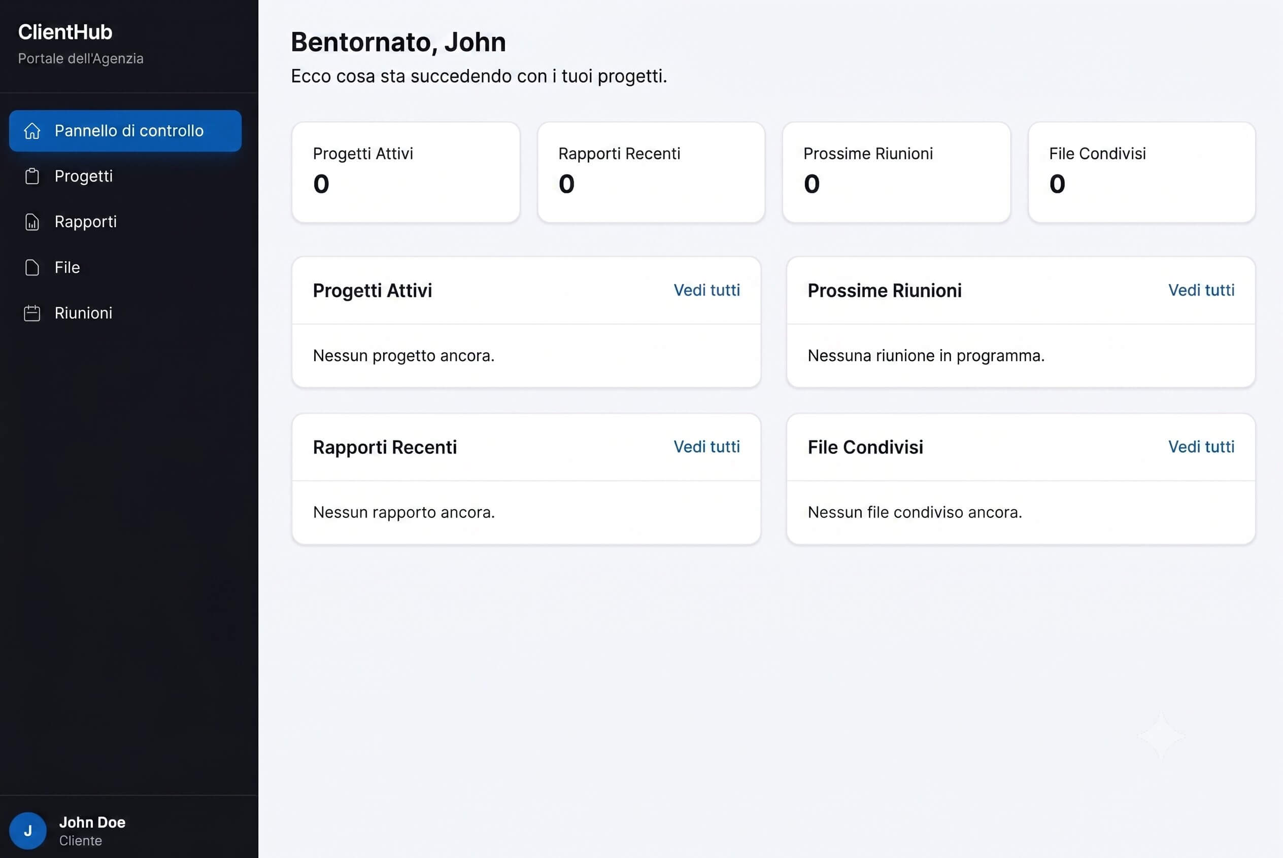 portale clienti con una dashboard personalizzata creato su Coderick AI