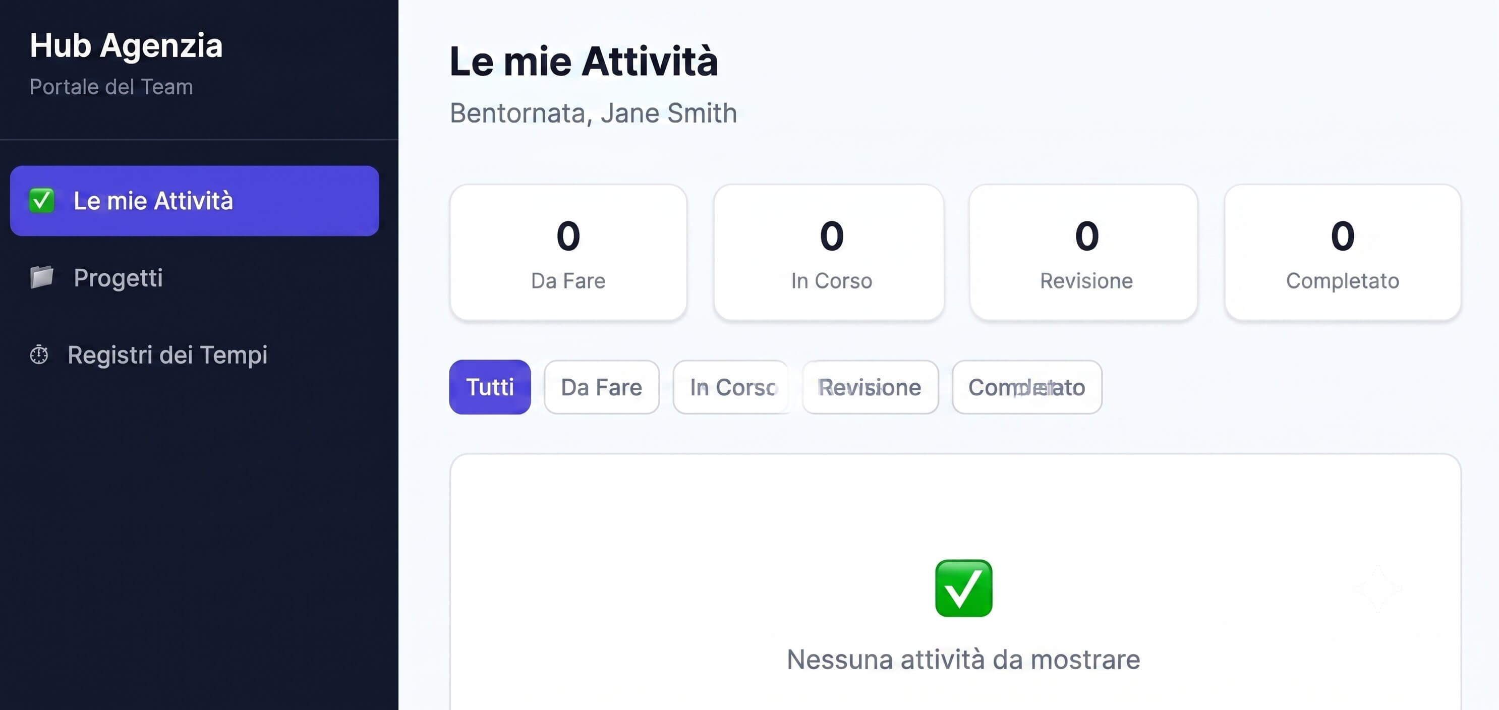 esempio di portale di gestione progetti creato con Coderick AI