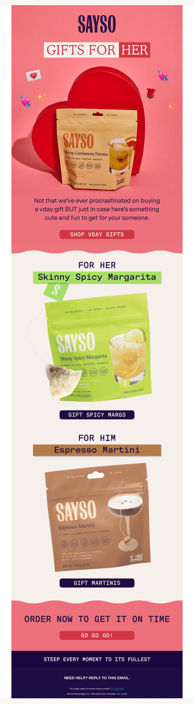 Beispiel für eine englischsprachige E-Mail-Marketing-Kampagne mit Geschenkführer zur Kaufentscheidung.