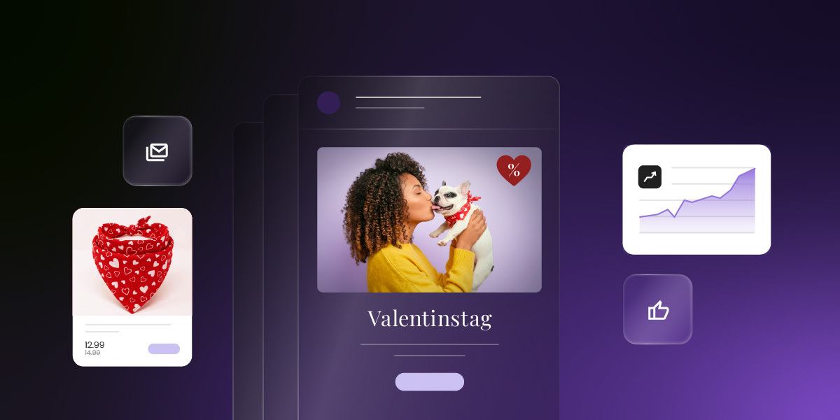 Headergrafik mit Valentinstagsmotiven zum Thema E-Mail-Marketing.