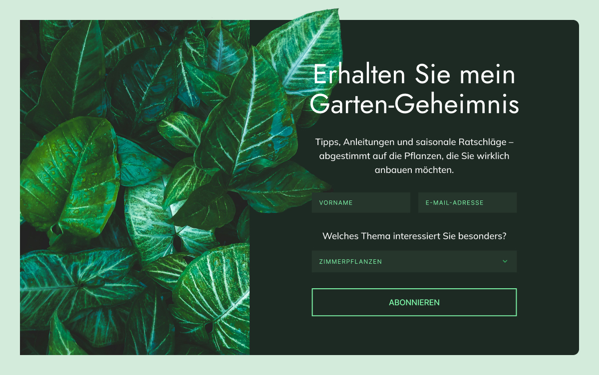 Anmeldeformular basierend auf Interessensgebieten