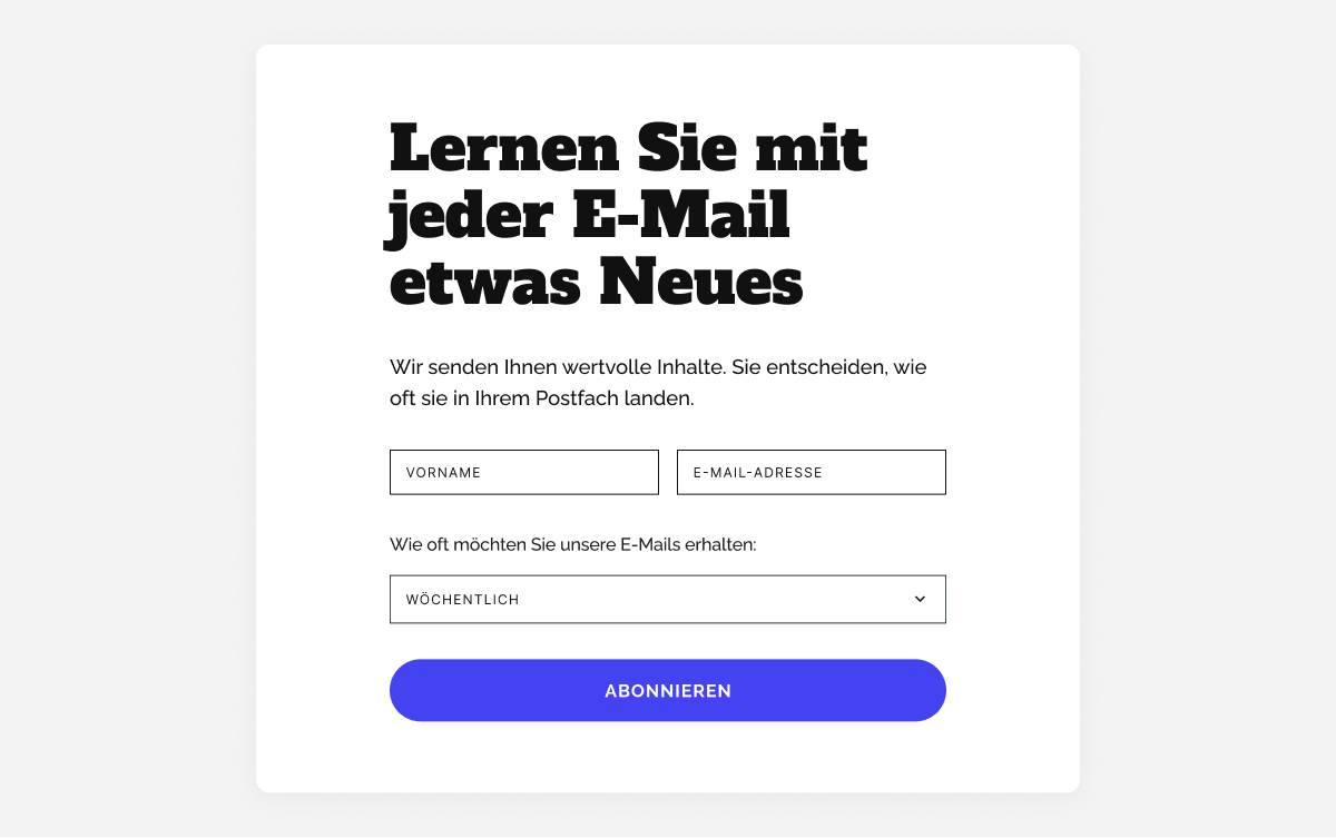 Anmeldeformular zur Auswahl der E-Mail-Versandhäufigkeit
