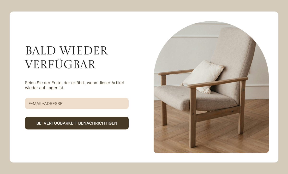 E-Mail-Anmeldeformular für Benachrichtigungen, wenn Artikel wieder auf Lager sind