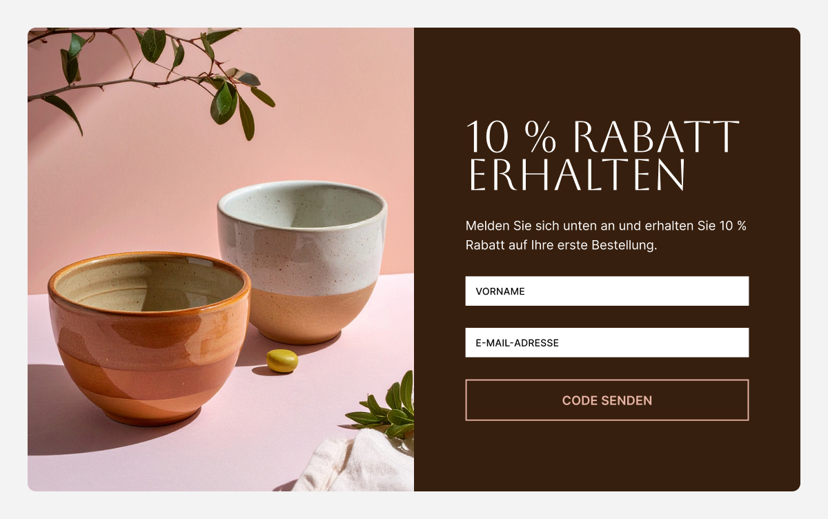 E-Mail-Anmeldeformular mit Willkommensrabatt-Code