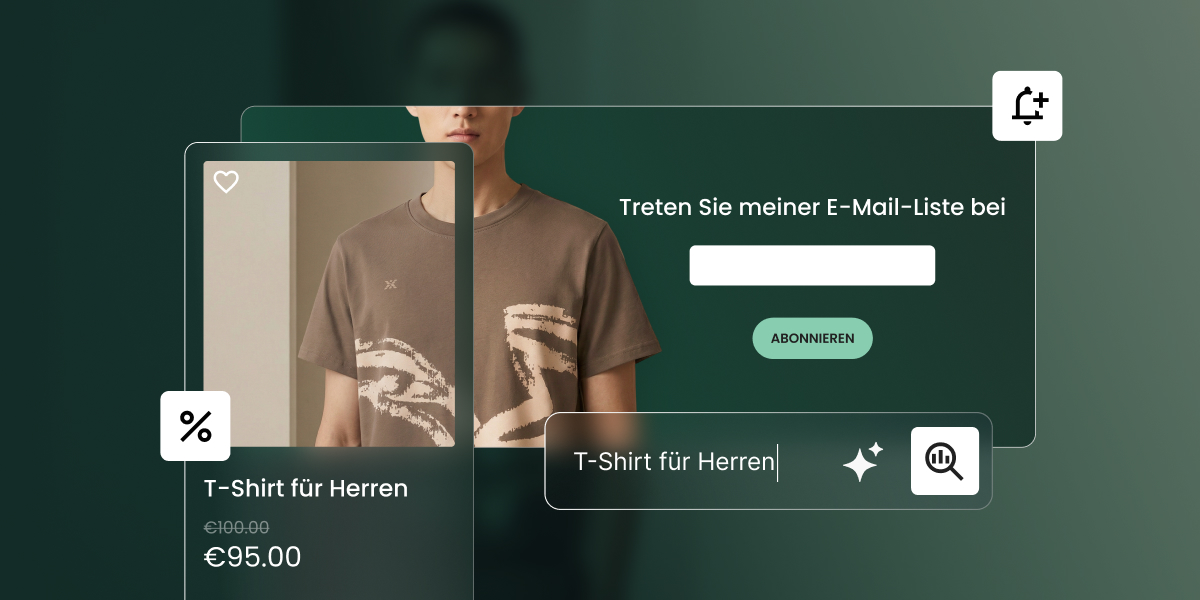 Online-Shop-Oberfläche, die einen Rabatt und die E-Mail-Anmeldung zeigt