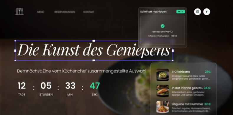 Abstrakte Darstellung der Updates des SiteGround Website-Builders, wie ein Countdown-Timer und benutzerdefinierte Schriftarten