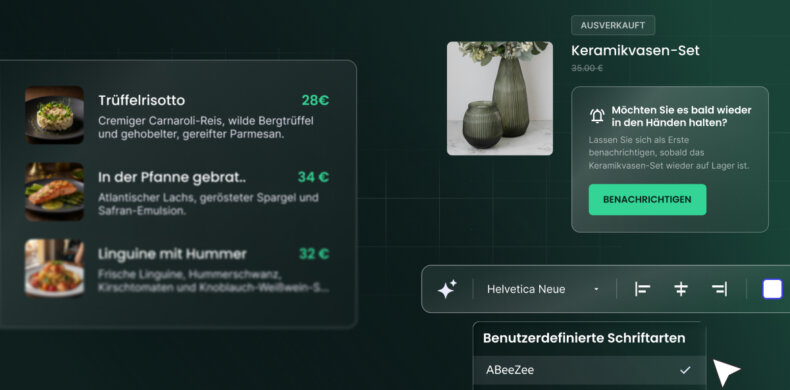 Abstrakte Darstellung der Updates von SiteGround Ecommerce, einschließlich Menüs und Benachrichtigungen zur Wiederverfügbarkeit