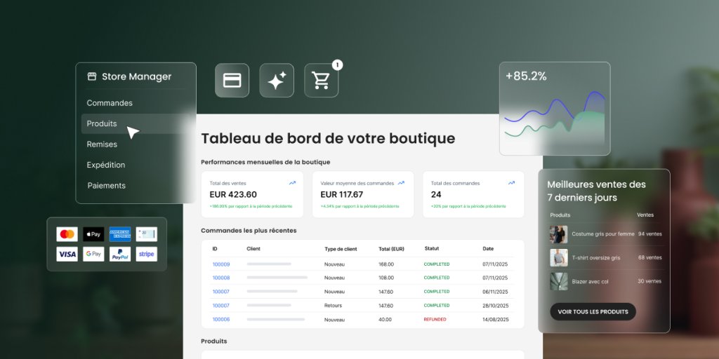 Tableau de bord de boutique en ligne pour suivre les ventes
