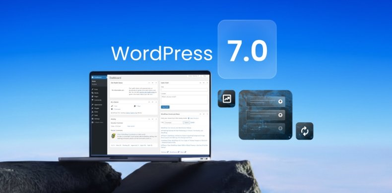 Image abstraite de la nouvelle version de WordPress 7.0 avec génération de prompts IA